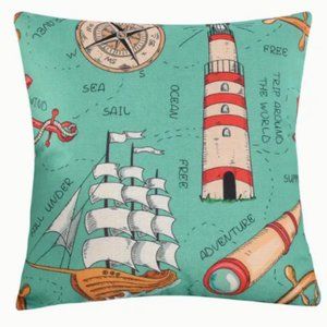 NEW MARINE LIFE BEACH OCEAN LINEN BLEND NAUTICAL PILLOW CUSHION COVER HOME DECOR